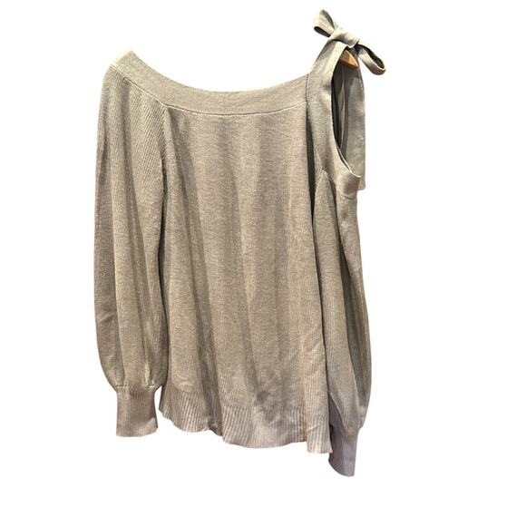 New York & Company Large Tan Flaunt It Sweater Top One Shoulder Balloon Sleeve - Picture 1 of 9